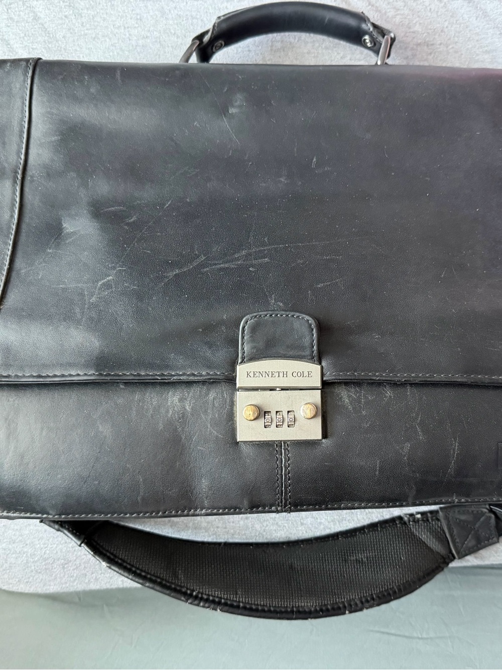 Kenneth Cole Black Leather Briefcase for Men